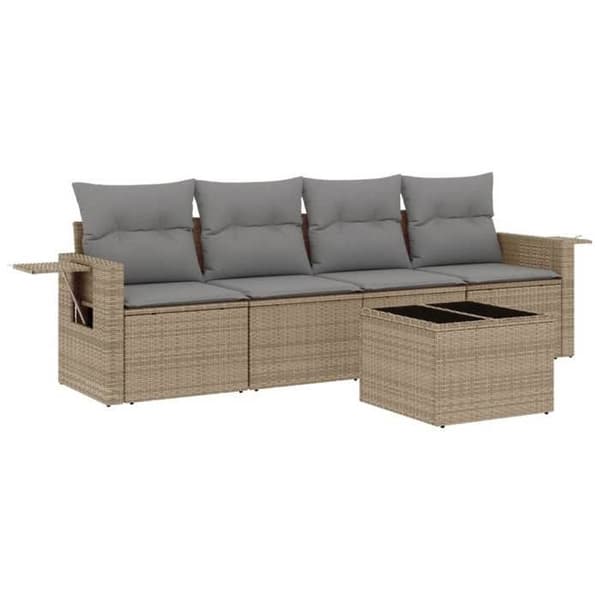 Maison Exclusive - Trädgårdsmöbler med kuddar 5 delar beige flätad resin