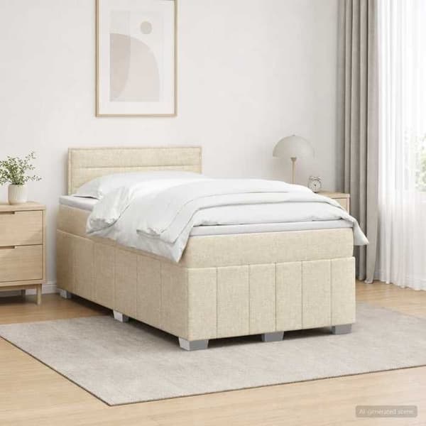 Maison Exclusive - Boxspring säng med madrass Crème 120 x 190 cm Tyg