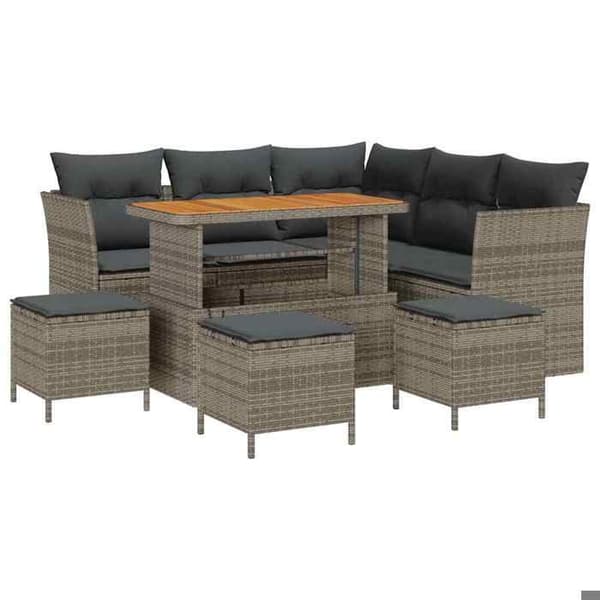 Lounge-soffor - MAISON EXCLUSIVE - Modulär - Grå - 9 delar - Poly rattan & massiv akacia Grå