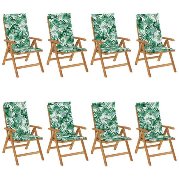 Maison Exclusive - Fällbara lutande fåtöljer med kuddar, 8 delar, i massivt teakträ