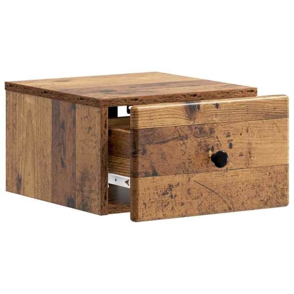 Väggmonterad sängbord - EXKLUSIV HEM - Antik trä - 34,5x33x20 cm - 1 låda - Brun