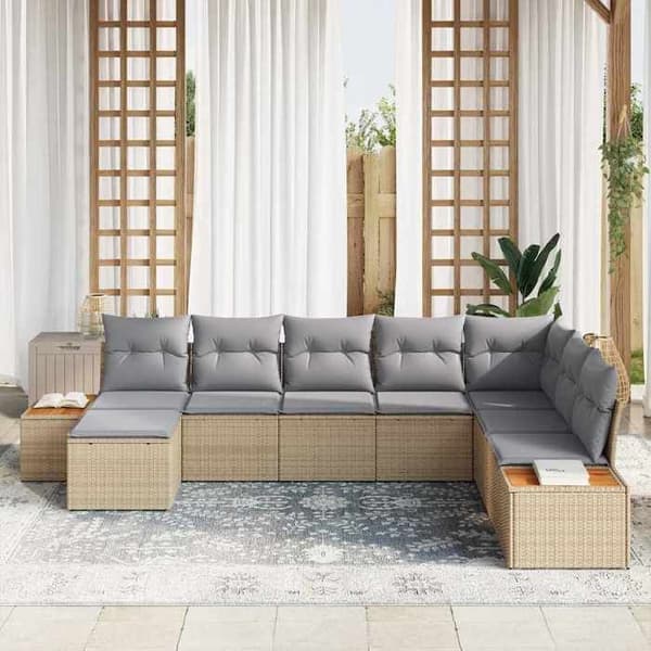 Maison Exclusive - 8 osan beige polyrottinkinen puutarhakalustesetti
