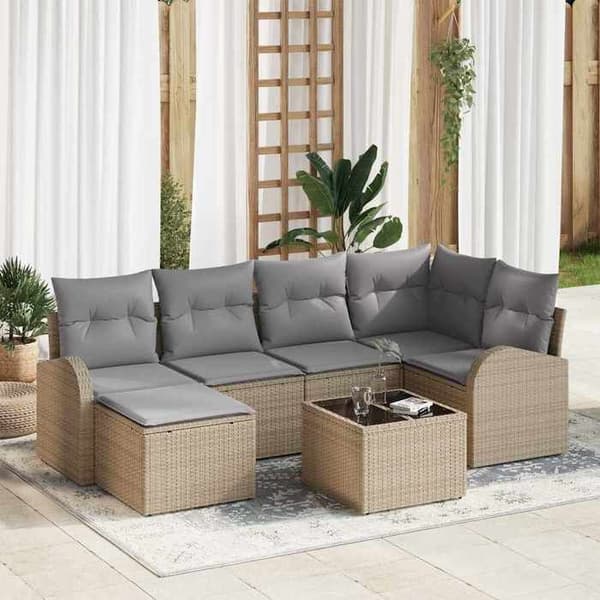 Maison Exclusive - 7 osan sohvasetti vaaleanbeige ja vaaleanharmaa polyrottinki