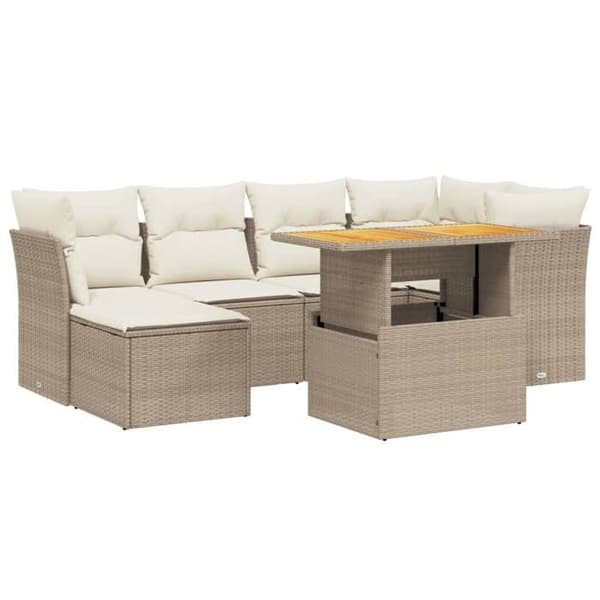 Maison Exclusive - Trädgårdsmöbler med kuddar 7 delar beige flätad resin