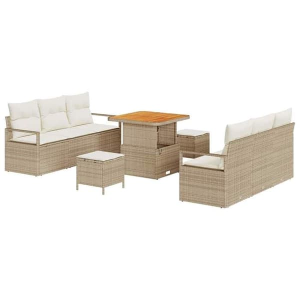 Maison Exclusive - 9 osan beige polyrottinkinen puutarhakalustesetti