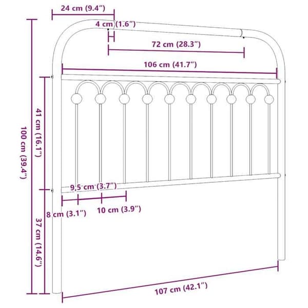 Hovedgærde - EKSKLUSIV HUS - 107 cm - Sort metal - Solid stålramme - Stabile metalben Svart