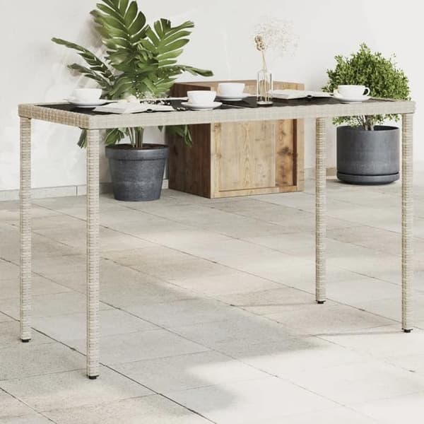 Havemøbel - EKSKLUSIV HUS - 115x54x74 cm - Poly rattan - Tempereret glas top - Lys grå ljusgrått