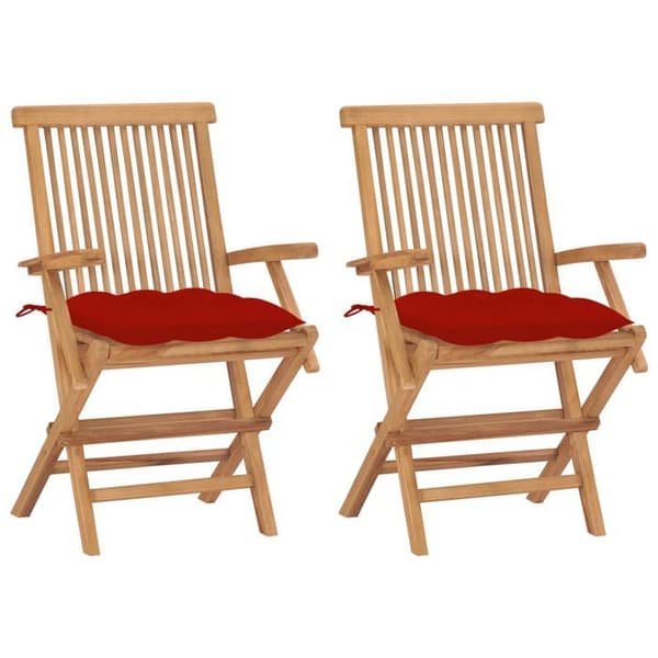 Maison Exclusive - Fällbara stolar med röda kuddar, 2 stycken, i massivt teak Röd