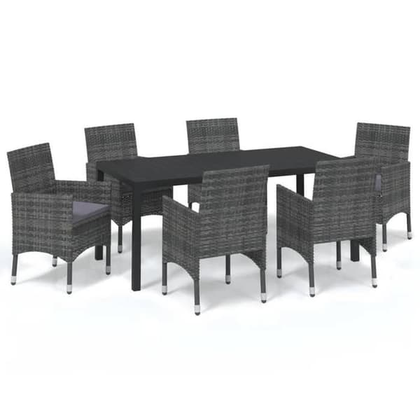 Maison Exclusive - Trädgårds matsalsset med kuddar 7 delar Flätad resin Grå Grå