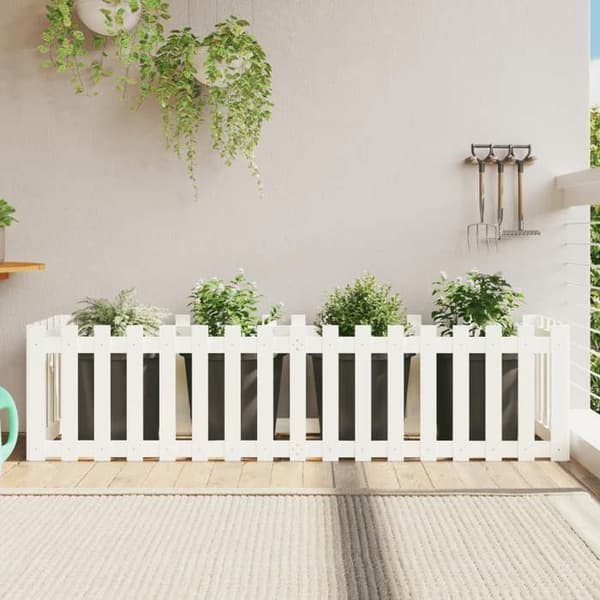 Höjd trädgårdssäng - EXKLUSIV HEM - 200x50x50 cm - Massivt trä - Vit - Rektangulär