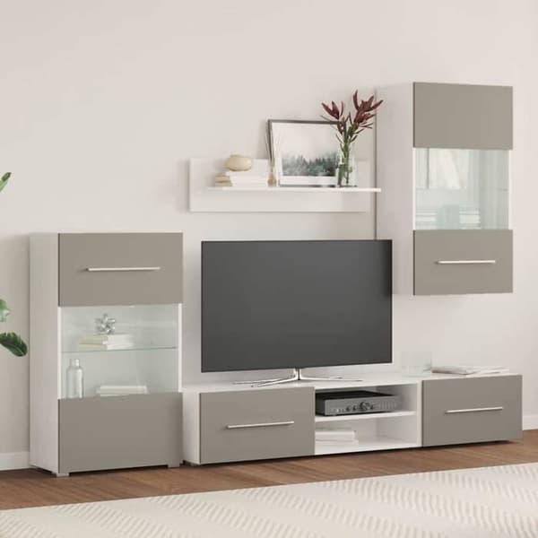 Maison Exclusive - TV-møbler med LED-lys 5 stk grå sten ingeniørtræ
