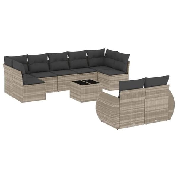 Maison Exclusive - Trädgårdsmöbler med kuddar 10 delar ljusgrå flätad resin