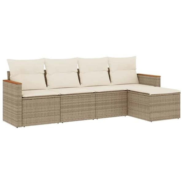 Maison Exclusive - Trädgårdsmöbler med kuddar 5 delar beige flätad resin