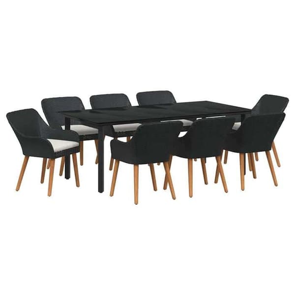 Maison Exclusive - 9 pc have spisebordssæt i sort polyrotin Svart