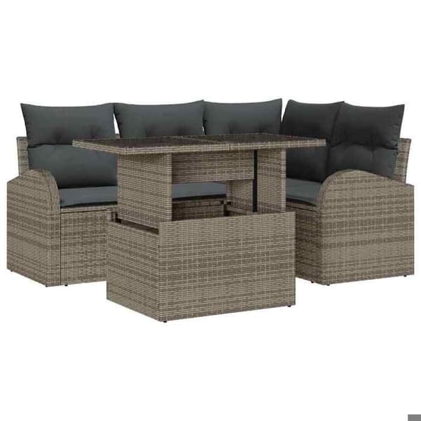 Maison Exclusive - 5-delars trädgårdsoff-set 4-sits Grå Grå