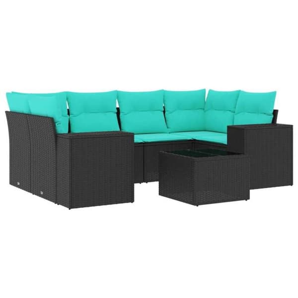 Modulær have-sofa - EKSKLUSIV HUS - Sæt med 7 dele - Sort - PE-rattan - Tempereret glasplade Svart