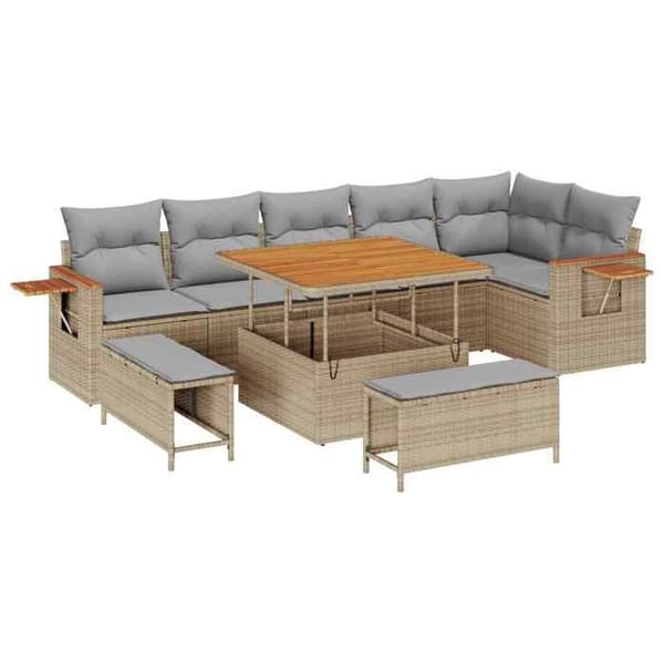Trädgårdsmöbelset - EXKLUSIV HEM - 9 delar - Beige - Polyrotting och stålram - Modulär beige