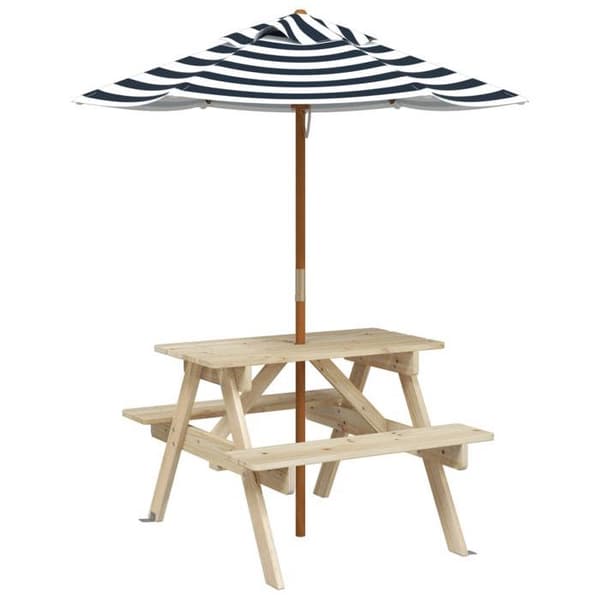 Picknickbord - EXKLUSIV HEM - Bord för 4 barn - Furu - Polyester parasoll - 2-i-1 set