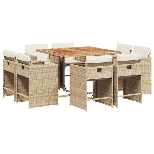 Maison Exclusive - Puutarhakalusteryhmä ja tyynyt 9 kpl beige Polyrottinki