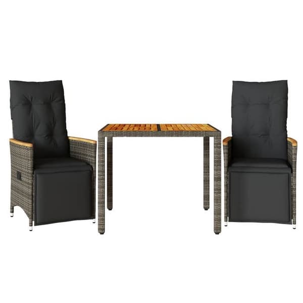 Maison Exclusive - Havebistro sæt 3 dele med grå puder i poly rattan Grå (kuddar)