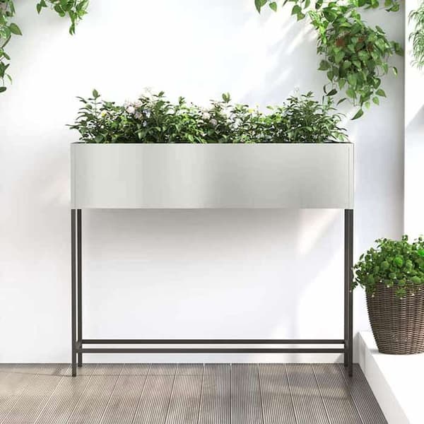 Höjd planteringslåda - EXKLUSIV HEM - 100 x 26 x 82 cm - Galvaniserat stål - Silver - Rektangulär Pengar