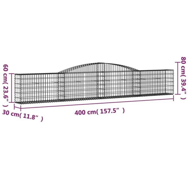 Gabionkorgar - Arqués 6 st - 400×30×60/80 cm - Galvaniserat stål - Tråd 3,5 mm silver-