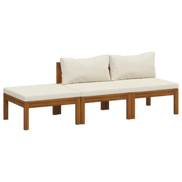 Maison Exclusive - Havegruppe 3 stk med cremefarvede puder i solid akacietræ
