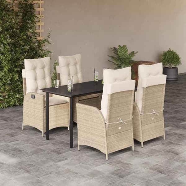 Maison Exclusive - Puutarhakalusteryhmä tyynyillä 5 kpl Beige polyrottinki