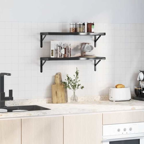 Væghylder - EKSKLUSIV HUS - Sæt af 2 75 x 23,5 cm - Rustfrit stål - Sort - Pladsbesparende Svart