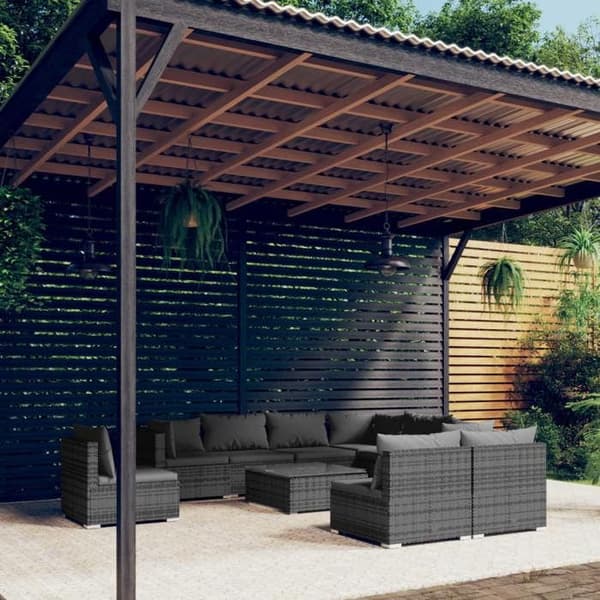 Maison Exclusive - Trädgårdsmöbler 10 delar med kuddar i flätad resin Grå