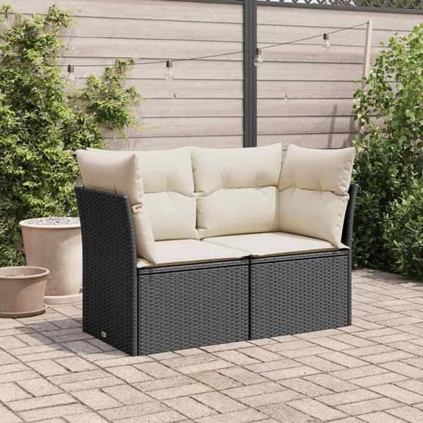 Maison Exclusive - Trädgårdsoffa med kuddar 2 platser svart flätad resin