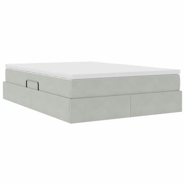 Sängram med madrass - EXKLUSIV HEM - Exklusiv - 140x200 cm - Grå sammet - Förvaring Ljusgrått