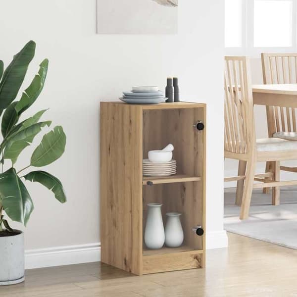 Buffet - EKSKLUSIVT HUS - 35x37x76 cm - Ingeniørtræ - Glasdøre - Mat finish Ek