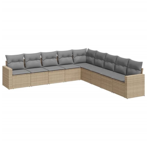Maison Exclusive - Trädgårdsmöbler med kuddar 9 delar beige flätad resin