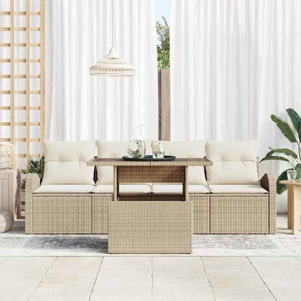 Maison Exclusive - 5 osan beige polyrottinkinen puutarhakalustesetti