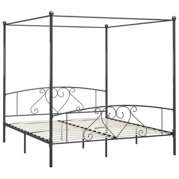 Sengestel med baldakin - EKSKLUSIV HUS - 180x200 cm - Grå - Solid metal - Lamelseng