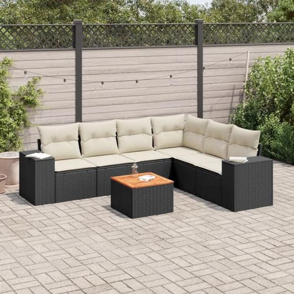 Maison Exclusive - Havegruppe 7 dele med sorte puder i flettet harv