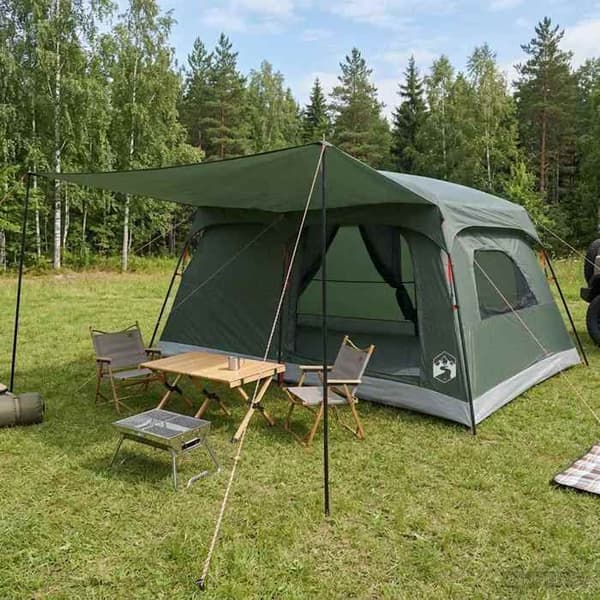 Familjetält - EXKLUSIVT HUS - 10 platser - Polyester & stål - Armégrön - Fällbart