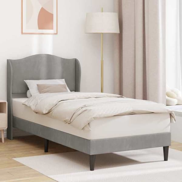 Maison Exclusive - Sängram med huvudgavel Ljusgrå 90 x 190 cm Sammet