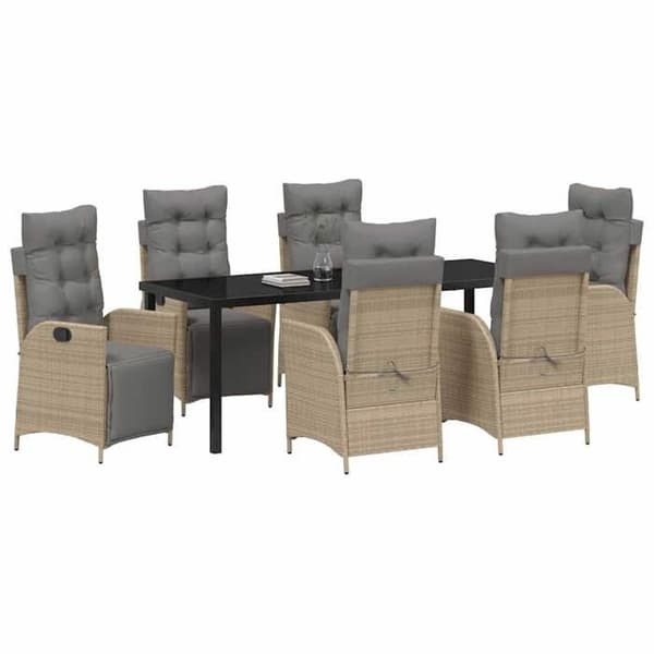 Maison Exclusive - 7 pc spisestue sæt til haven i beige polyrotin beige
