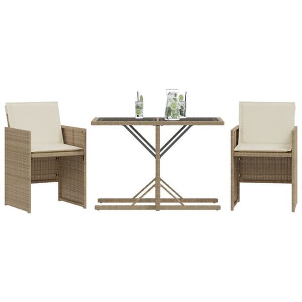 Maison Exclusive - Bistroset 3 delar med beige kuddar i flätad resin