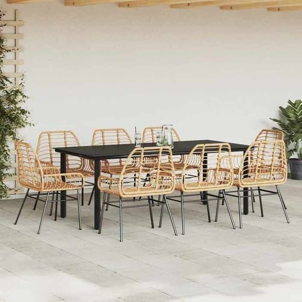 Maison Exclusive - Trädgårdsset 9 delar brun flätad resin glas