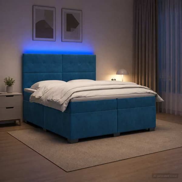 Maison Exclusive - Boxspring säng med madrass Blå 200 x 200 cm Sammet Blå