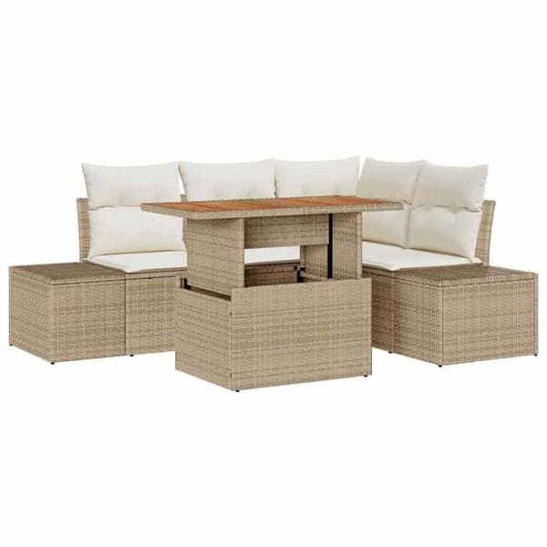 Maison Exclusive - 5 osan beige polyrottinkinen puutarhakalustesetti