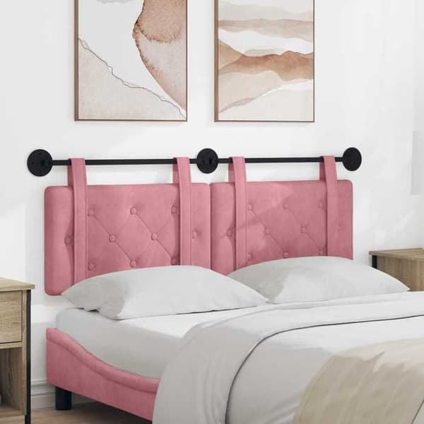 Senggavl hængende - EKSKLUSIV HUS - Rektangulær - Rosa velour - Knappet - Vægmontering Ros