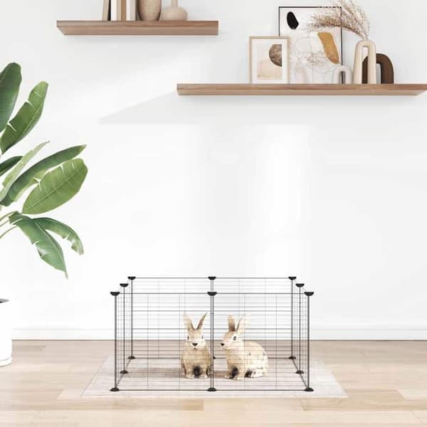 Maison Exclusive - Kæledyrbur med 8 paneler, sort, 70 x 70 x 35 cm, i stål