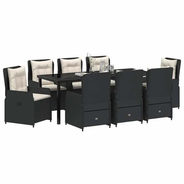 Maison Exclusive - 9 pc have spisebordssæt i sort polyrotin Svart