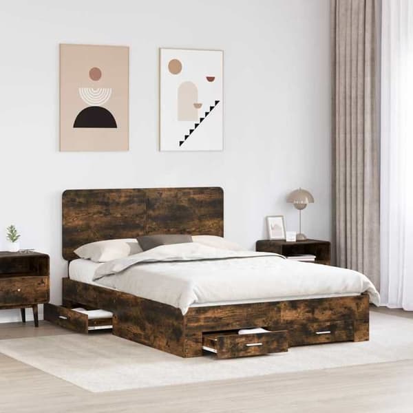 Maison Exclusive - Sängram Rökt ek 140 x 200 cm Ingenjörsträ