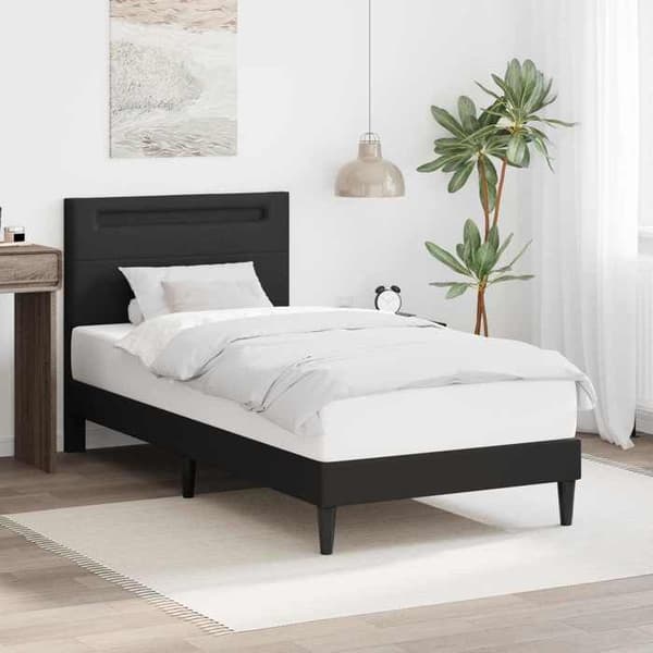 Sengestel - EKSKLUSIV HUS - 80 x 200 cm - Sort kunstlæder - Multifarvet LED USB - Inkluderet lamelbund Svart