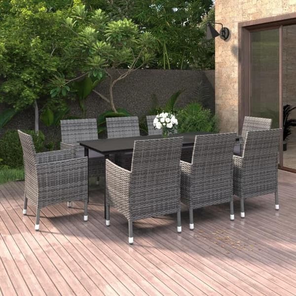 Maison Exclusive - Trädgårds matsalsset med kuddar 9 delar Flätad resin Glas
